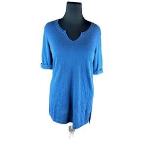 J. Jill medium blue linen rayon blend tunic side slit shirt dress